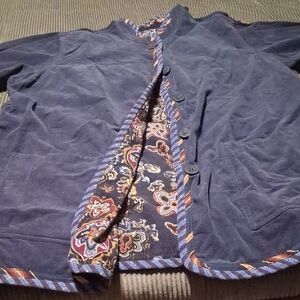 Navy Floral-Trim Women's Jacket